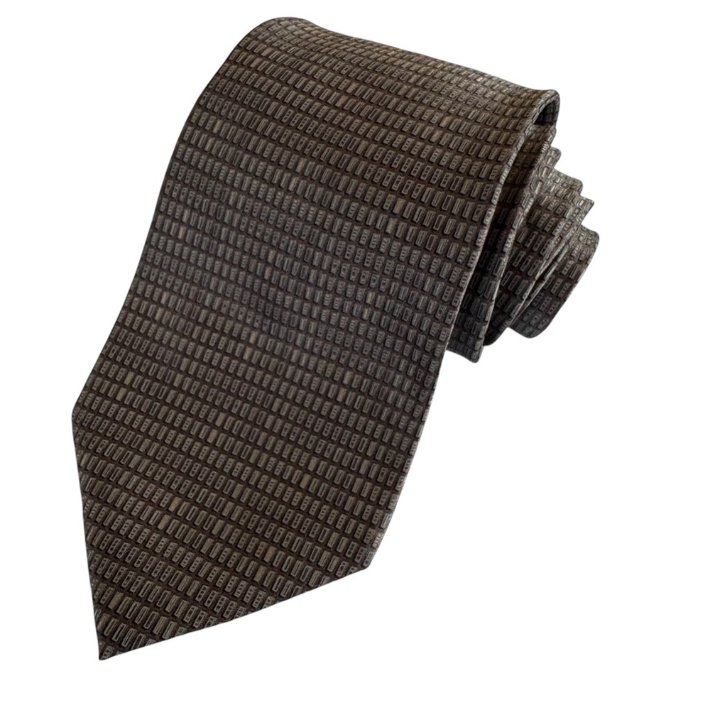 DKNY Mens Necktie Dark Gray 100% Silk Geometric Tie